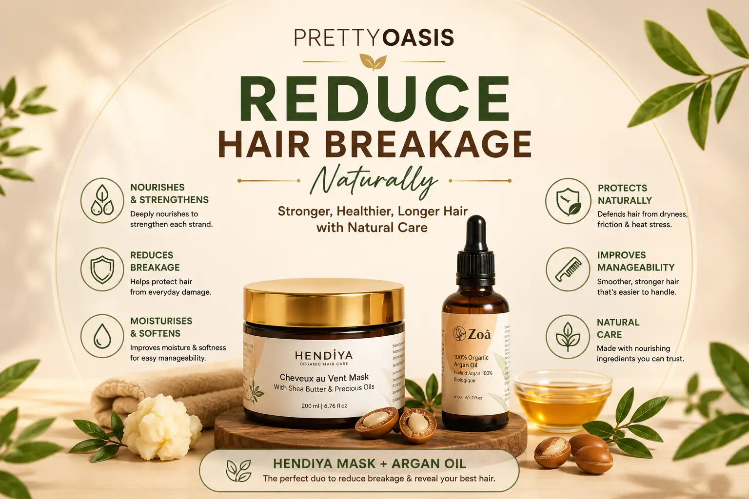 reduce hair breakage with Hendiya Mask, Argan Oil for strong hair now